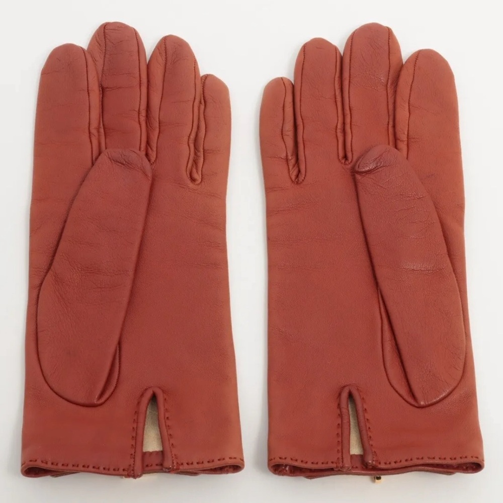 Hermes Lambskin Soya Kelly Lock Gloves Brown Gold - Picture 2 of 9